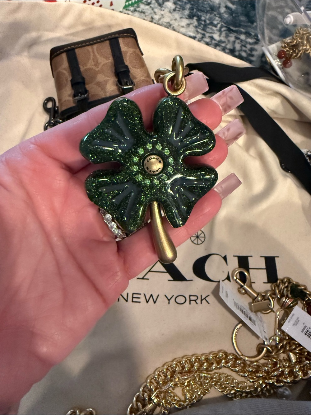 COACH Green Clover Keychain Charm. NWT - Picture 2 of 5